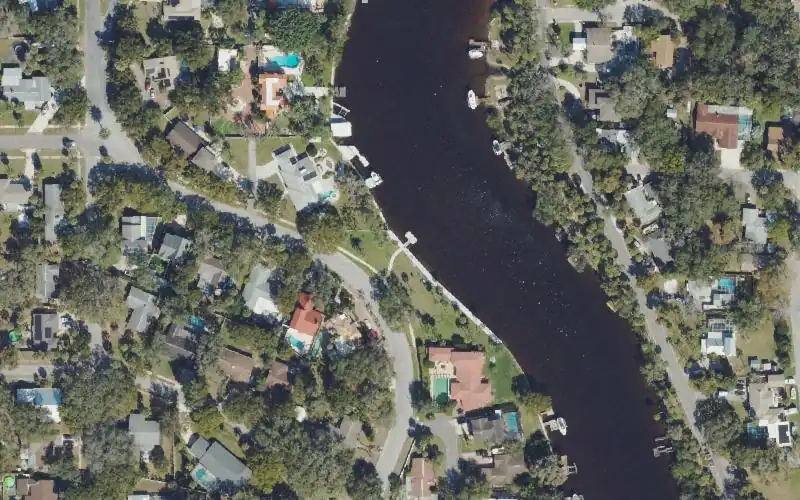 Aerial photo of the area around Jasmine Park Paddlecraft Launch Dock, Pasco County