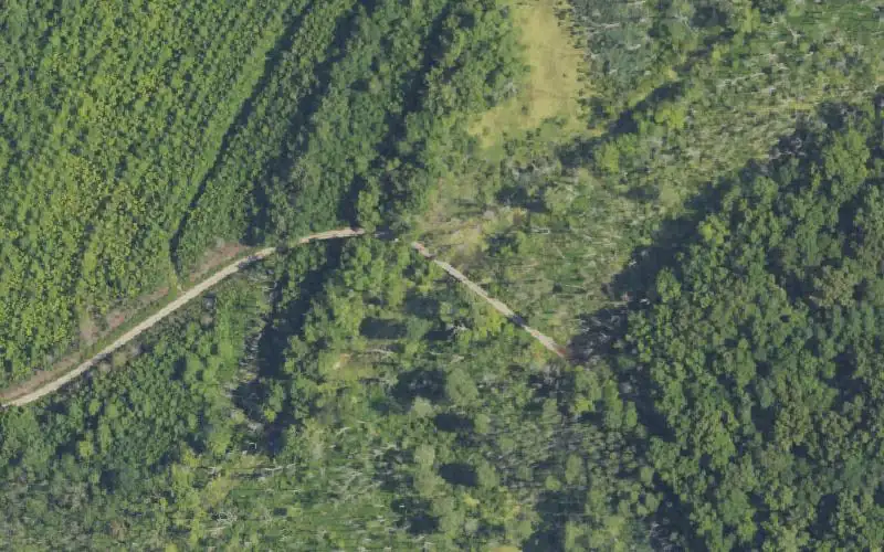 Aerial photo of the area around Jenny Hole Pond Creek Ramp, Henderson County