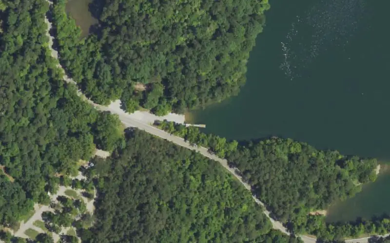 Aerial photo of the area around Jenny Wiley State Park Campground Ramp, Floyd County