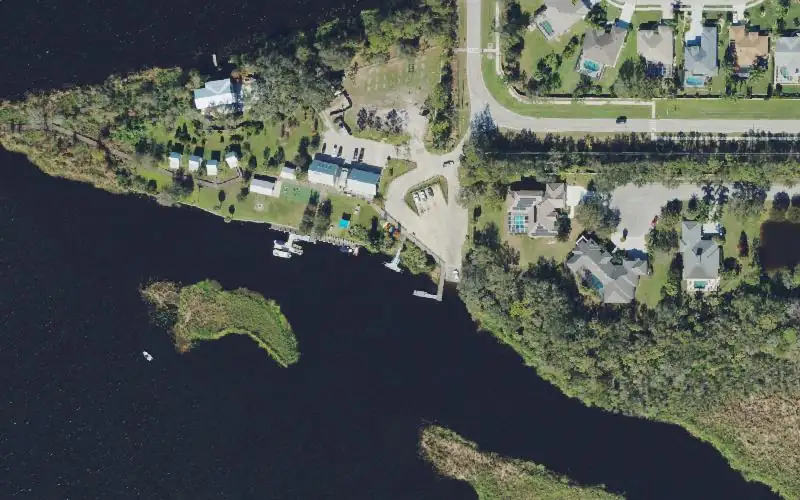 Aerial photo of the area around Jiggs Landing Kayak Dock, Manatee County