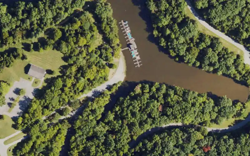 Aerial photo of the area around Kincaid Lake State Park Ramp, Pendleton County