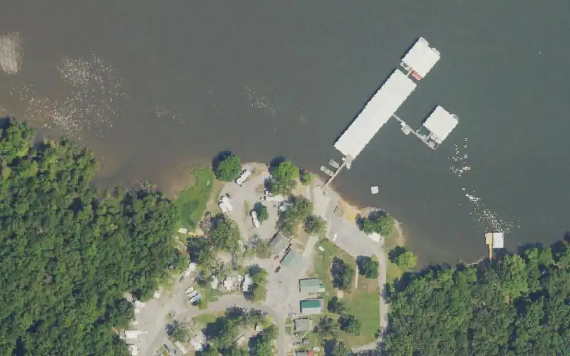 Aerial photo of the area around King Creek Resort, Marshall County