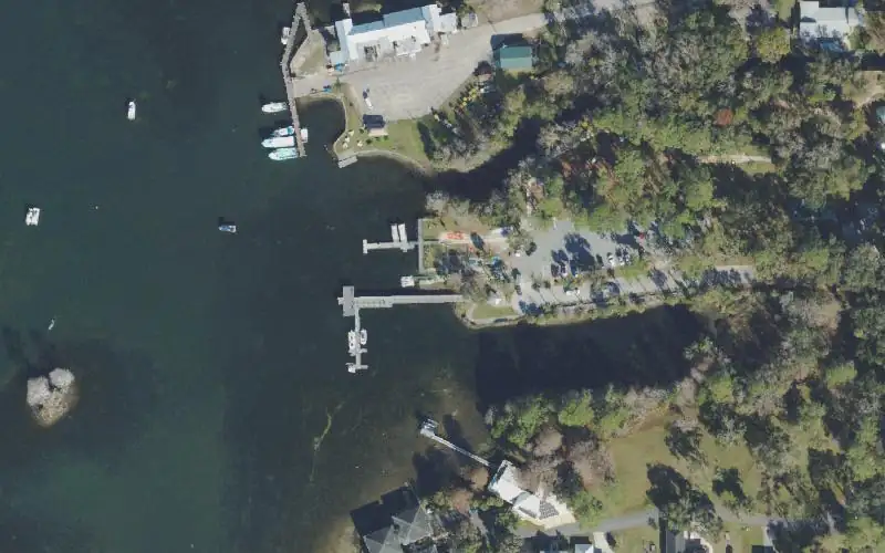 Aerial photo of the area around Kings Bay Park Kayak Launch, Citrus County
