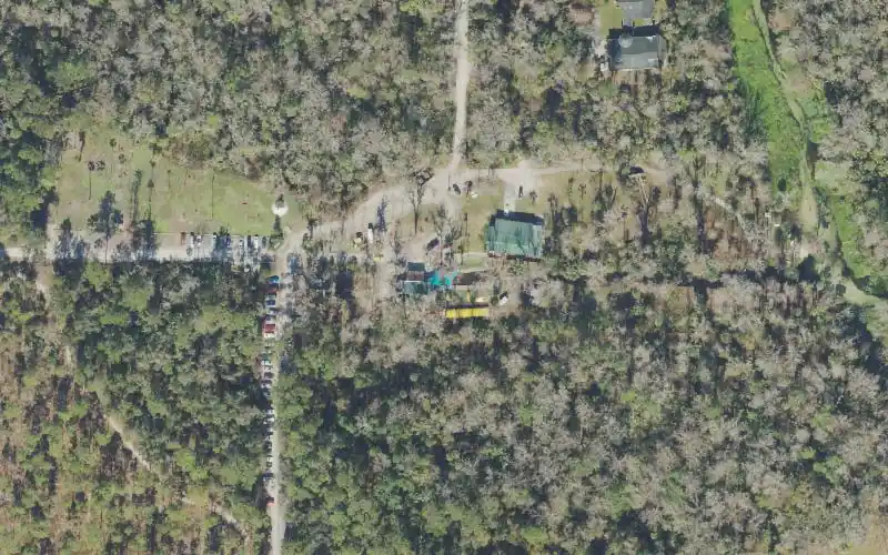 Aerial photo of the area around Kings Landing Canoe Outfitters, Orange County