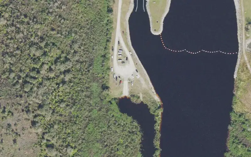 Aerial photo of the area around Kissimmee River Public Use Area S-65 South (aka. Highway 60 or KICCO) , Polk County