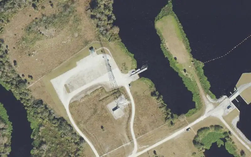 Aerial photo of the area around Kissimmee River Public Use Area S-65D Boat Ramp Facility, Okeechobee County