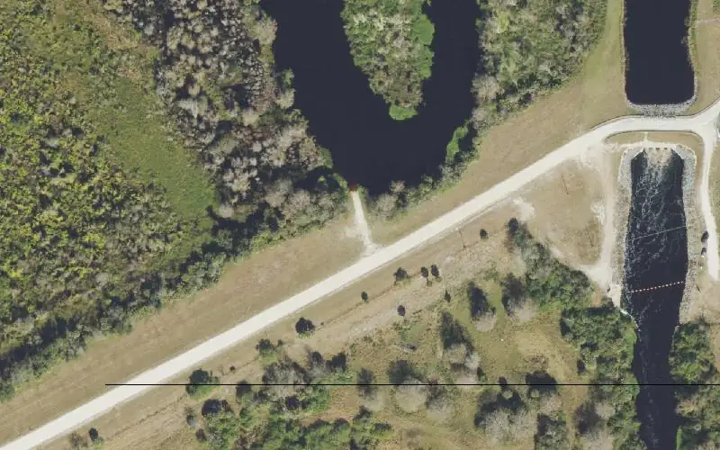 Aerial photo of the area around Kissimmee River Public Use Area S-65D Gravel Ramp, Highlands County