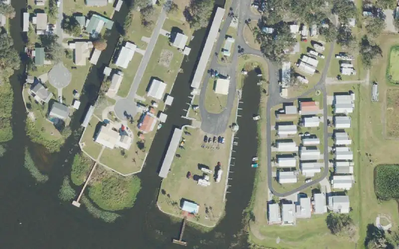Aerial photo of the area around Lake Marian Paradise RV, MH Park and Marina, Osceola County