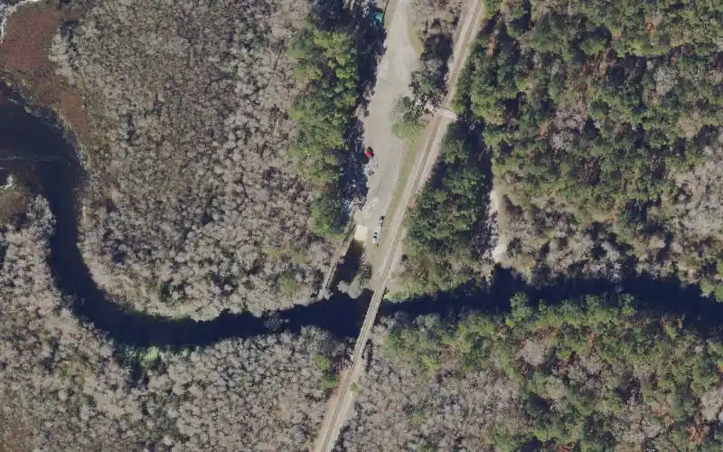 Aerial photo of the area around Lake Sampson and Lake Rowell Connector Public Boat Ramp, Bradford County