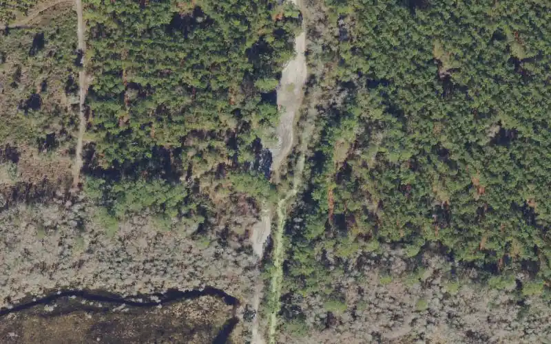 Aerial photo of the area around Lake Sampson Cypress Run Boat Ramp, Bradford County