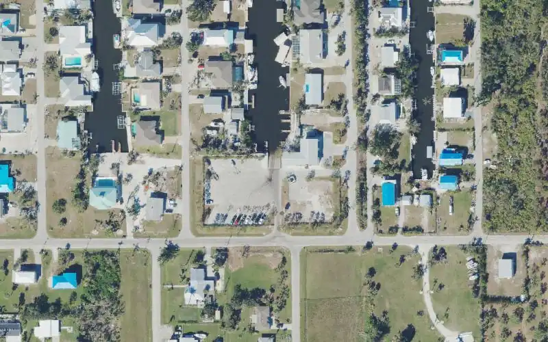 Aerial photo of the area around Lavender's Landing / Bokeelia Public Boat Ramp, Lee County