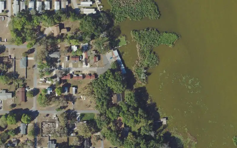 Aerial photo of the area around Lazy Oaks Resort, Lake County