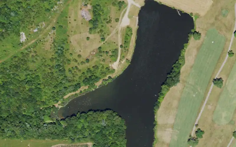 Aerial photo of the area around Lincoln Homestead State Park Lake, Washington County