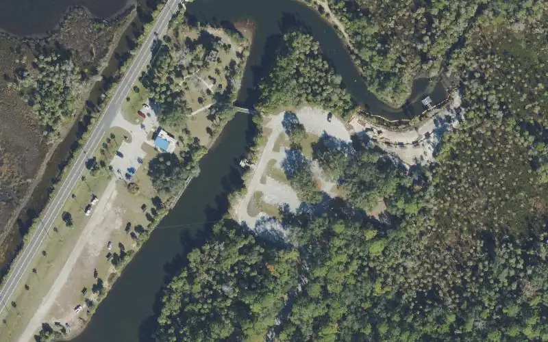 Aerial photo of the area around Linda Pederson Park Canoe Launch, Hernando County