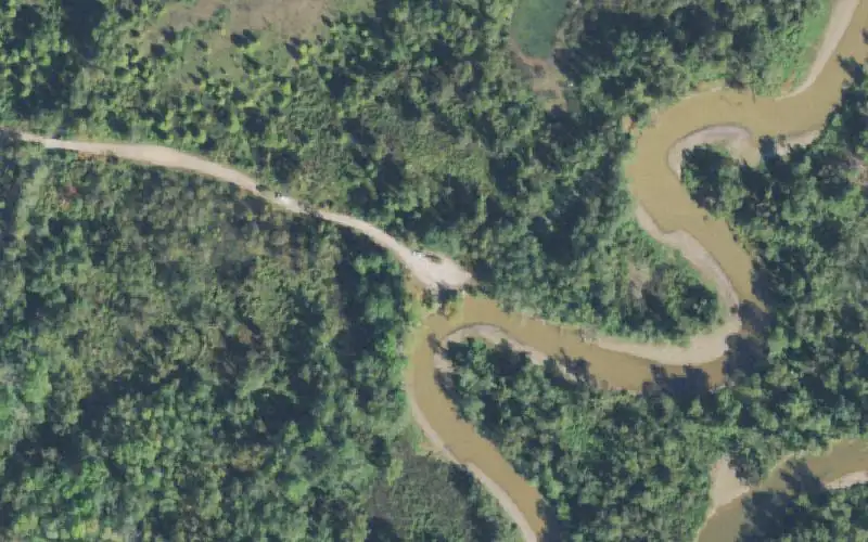 Aerial photo of the area around Little Birdsong Access, Benton County
