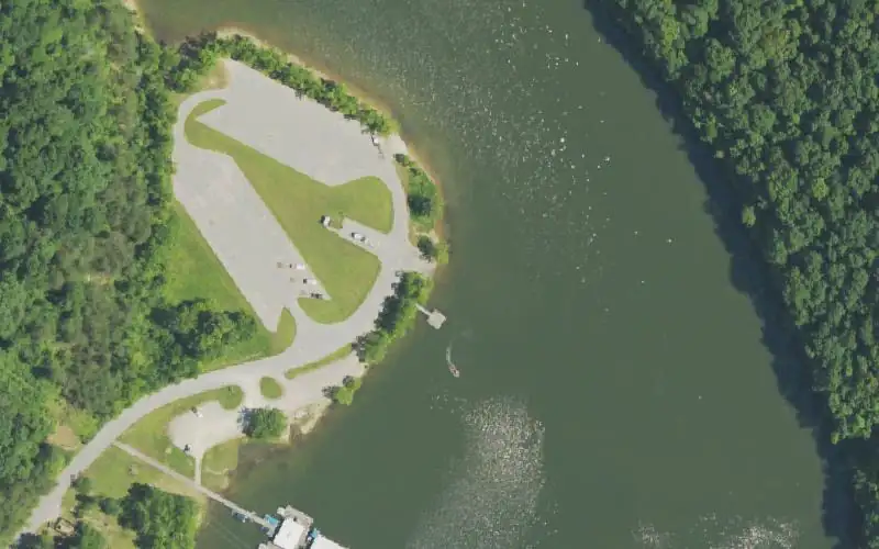 Aerial photo of the area around Longbow Ramp, Menifee County