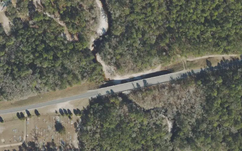 Aerial photo of the area around Lost Creek Kayak Trail Take-Out, Wakulla County