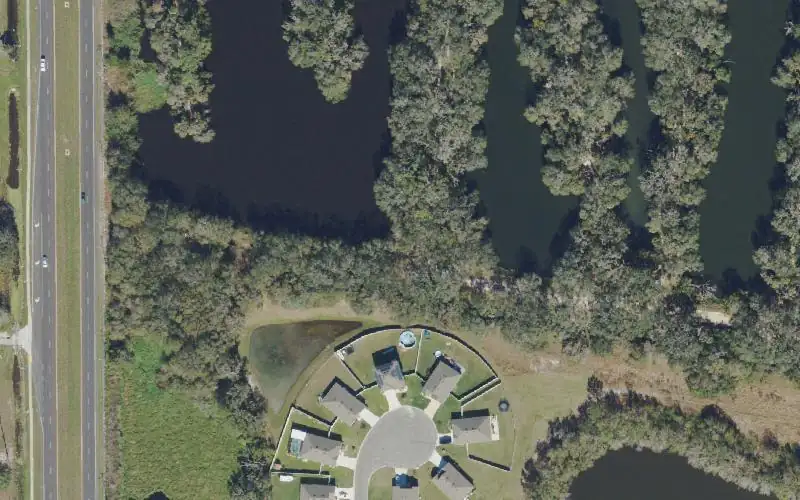 Aerial photo of the area around Loyce E. Harpe Park Primitive Boat Launch - Roller Coaster, Polk County