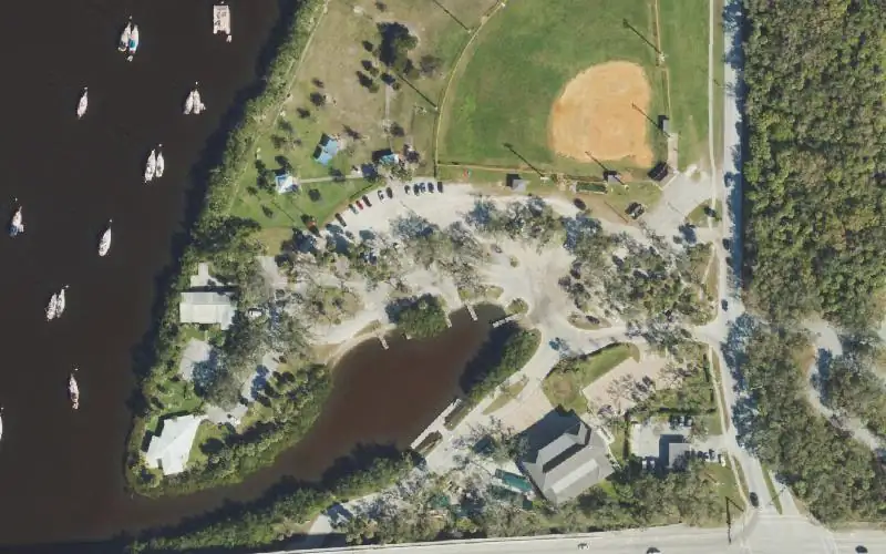 Aerial photo of the area around MacWilliam Park Boat Ramps, Indian River County