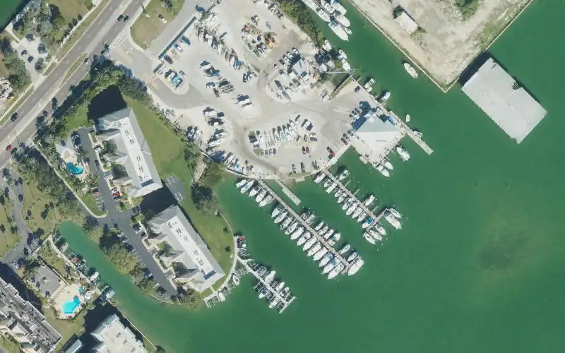 Aerial photo of the area around Madeira Beach Municipal Marina, Pinellas County