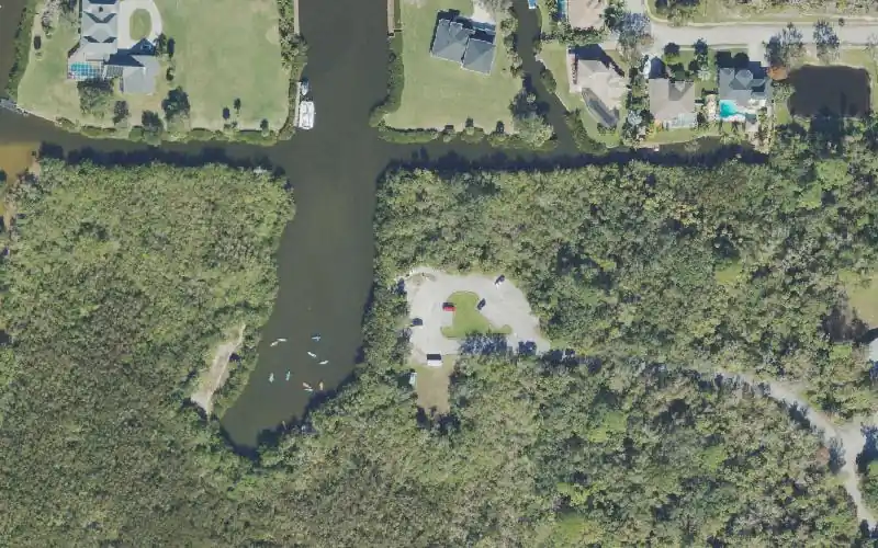 Aerial photo of the area around Manatee Cove Park Canoe Launch, Brevard County