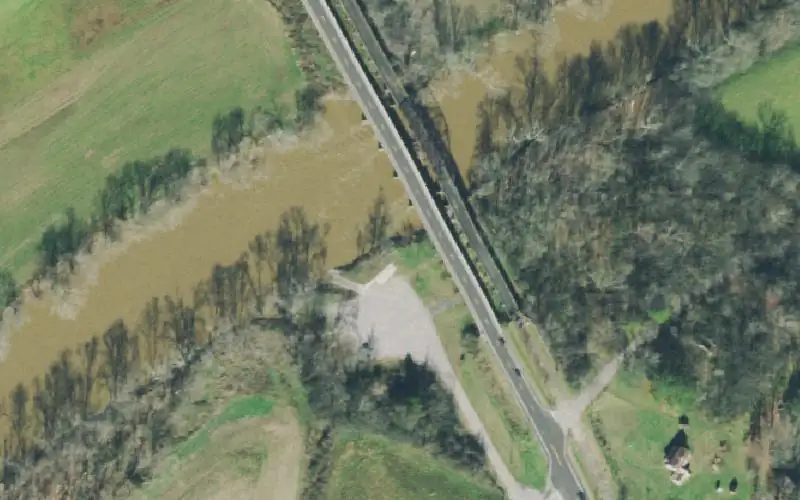 Aerial photo of the area around Matt Gardner Elk River Access Area, Giles County