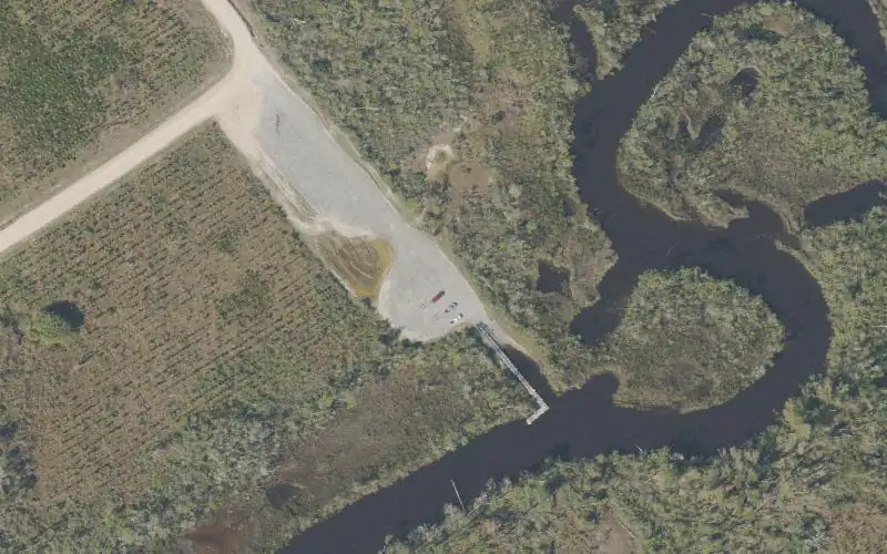 Aerial photo of the area around Maude Holmes Public Boat Ramp at Sandy Creek, Bay County