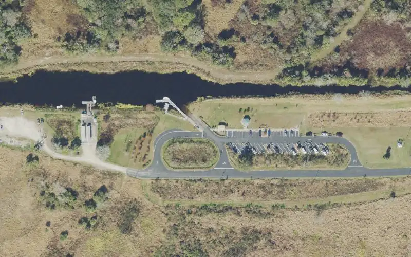 Aerial photo of the area around McDonald Canal Boat Ramp, Lake County