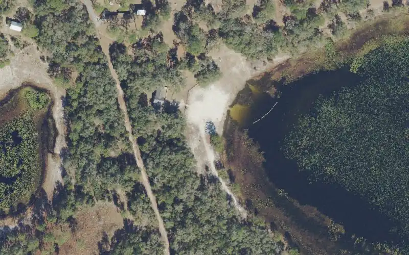 Aerial photo of the area around Mike Roess Goldhead Brach State Park Canoe Beach (Long Portage), Clay County