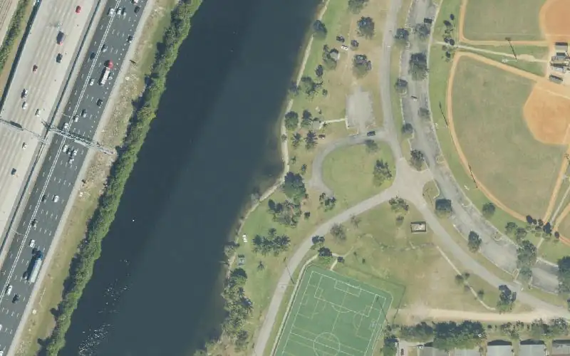 Aerial photo of the area around Mills Pond Park / Gold Coast Ski Club Boat Ramp (Members Only), Broward County