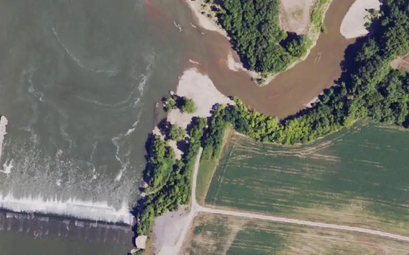 Aerial photo of the area around Monterey Ramp, Owen County