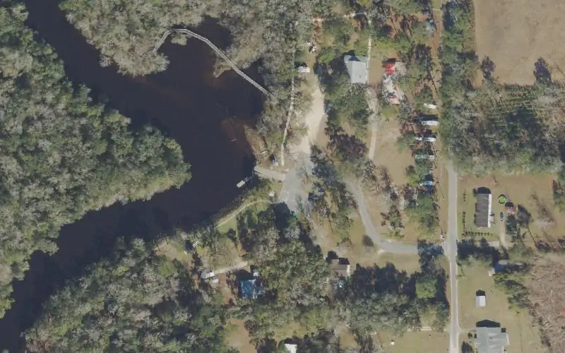 Aerial photo of the area around Myron B. Hodge Sopchoppy City Park, Wakulla County
