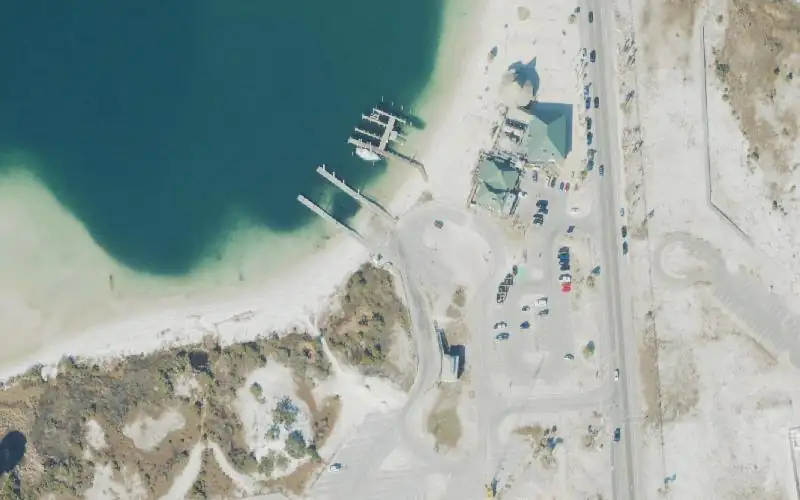 Aerial photo of the area around Navarre Beach Public Boat Ramp, Santa Rosa County