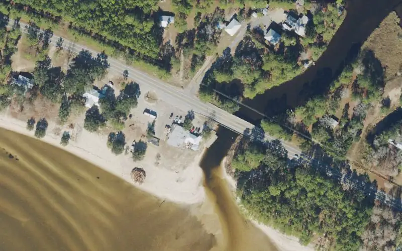 Aerial photo of the area around Nick's Seafood Boat Ramp, Walton County