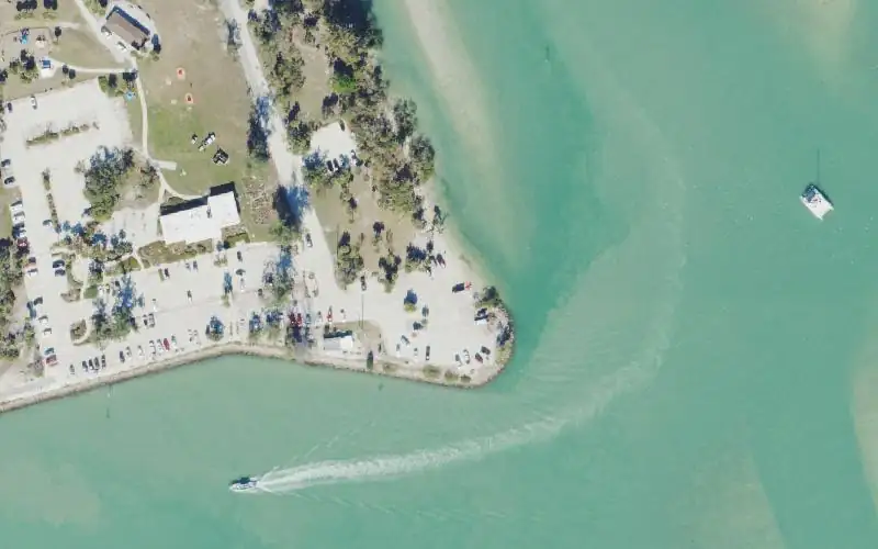 Aerial photo of the area around North Jetty Park Kayak Launch Beach, Sarasota County