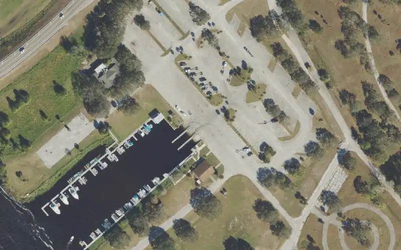 Aerial photo of the area around Okee-Tantie Recreation Area Marina and Boat Ramp, Okeechobee County