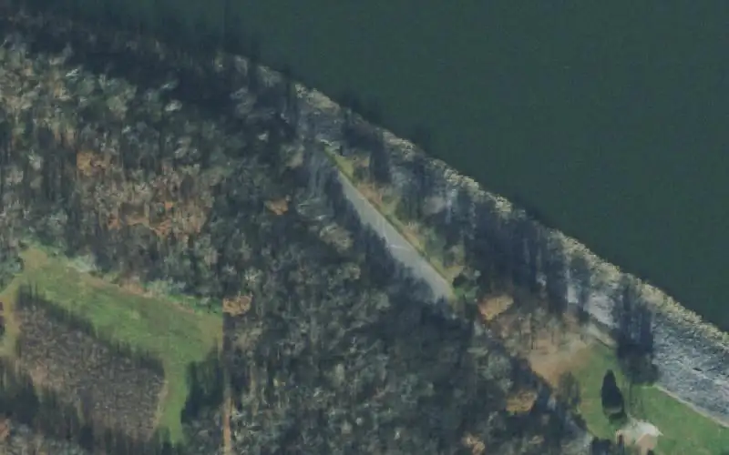 Aerial photo of the area around Old Hickory Dam Boat Ramp, Davidson County
