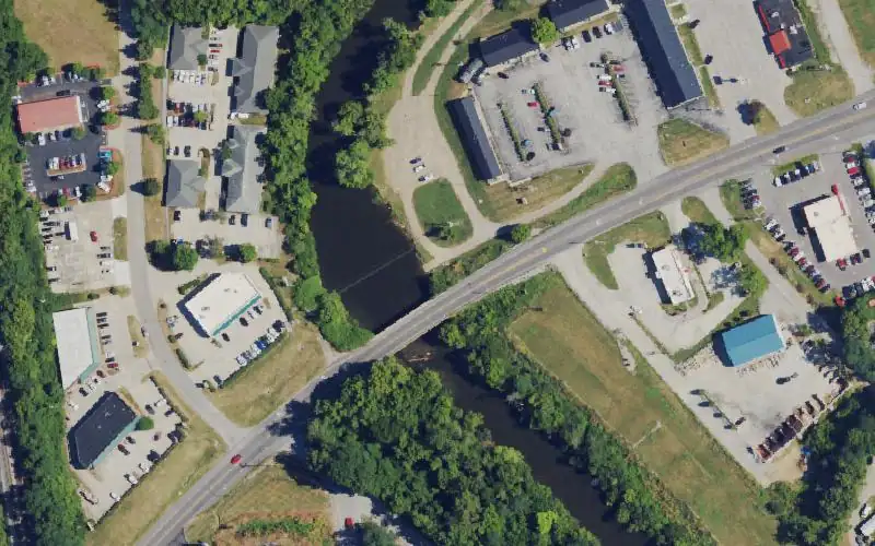 Aerial photo of the area around Oser Landing, Scott County