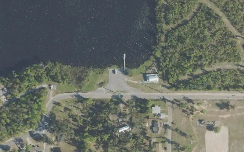 Aerial photo of the area around Parker Environmental Exploratorium Park and Public Boat Ramp, Bay County