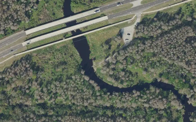 Aerial photo of the area around Peace River Canoe Launch at Highway 60, Polk County
