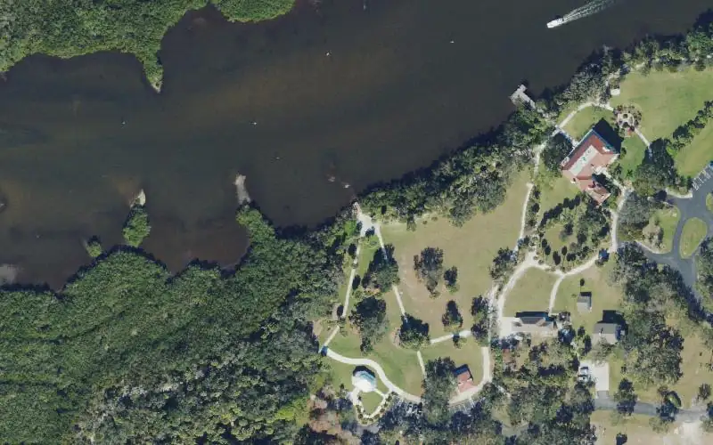 Aerial photo of the area around Phillippi Estate Park Kayak Launch, Sarasota County