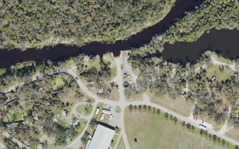 Aerial photo of the area around Pioneer Park and Public Boat Ramp, Hardee County