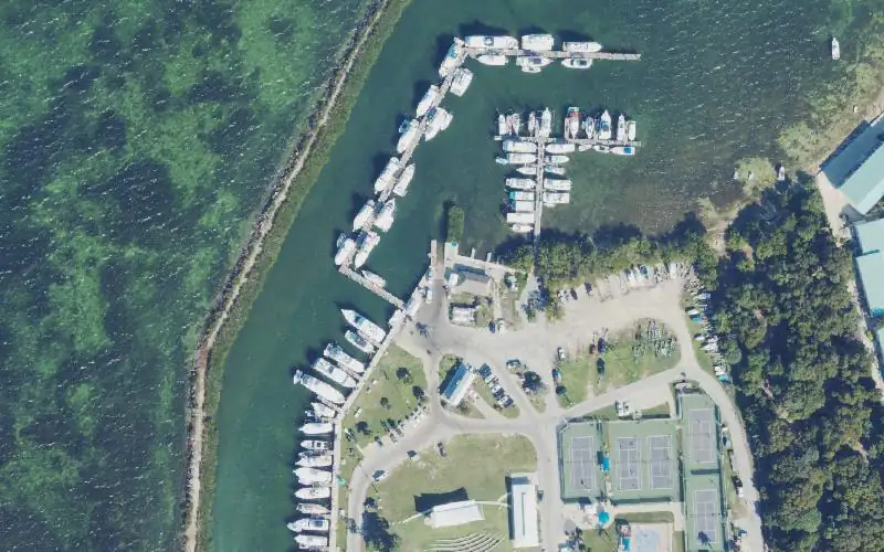 Aerial photo of the area around Plantation Yacht Harbor Marina at Founders Park, Monroe County