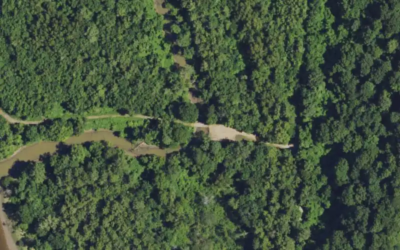 Aerial photo of the area around Puddle Duck Ramp, Hickman County