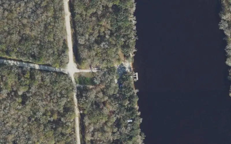 Aerial photo of the area around Purvis Landing Park and Boat Ramp, Dixie County