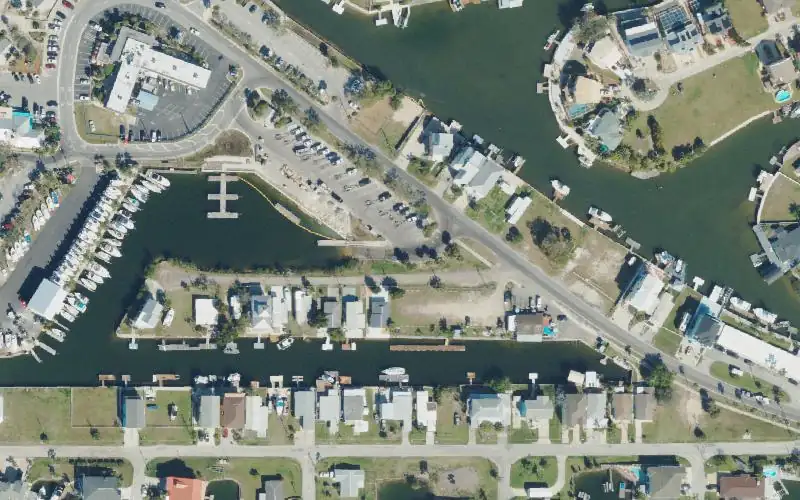 Aerial photo of the area around R. J. Strickland Memorial Park, Pasco County