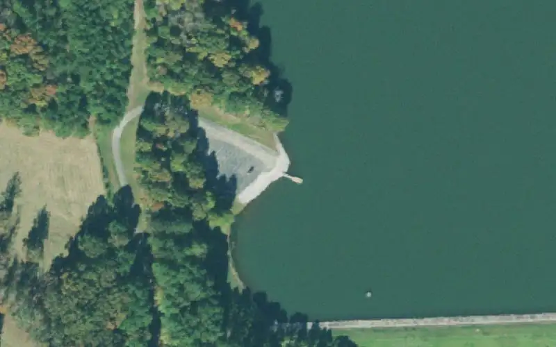 Aerial photo of the area around Red Bud Lake, Henderson County
