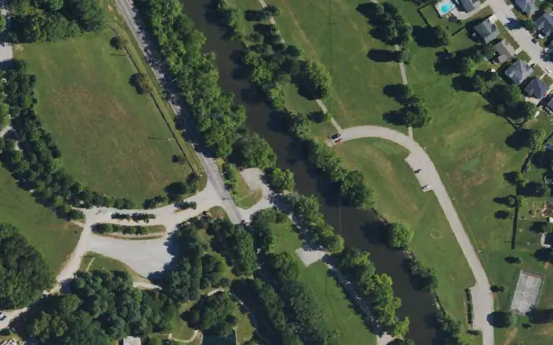Aerial photo of the area around Richard O. Winder Ramp, Scott County