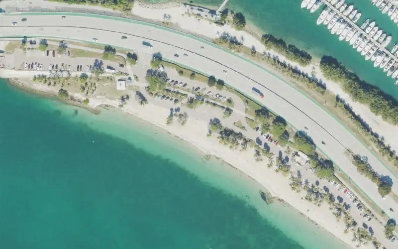 Aerial photo of the area around Rickenbacker Causeway - Hobie Beach Catamaran Launch (Motorized Craft Prohibited), Miami-Dade County