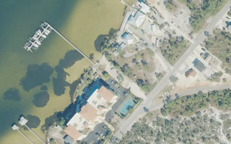 Aerial photo of the area around River Road South Park Kayak Access, Escambia County